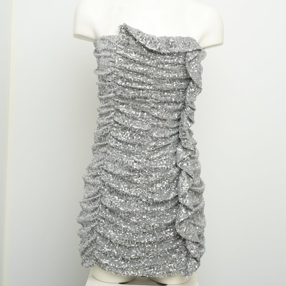 Zara mini strapless sequins dress, Size S (2), Silver colour